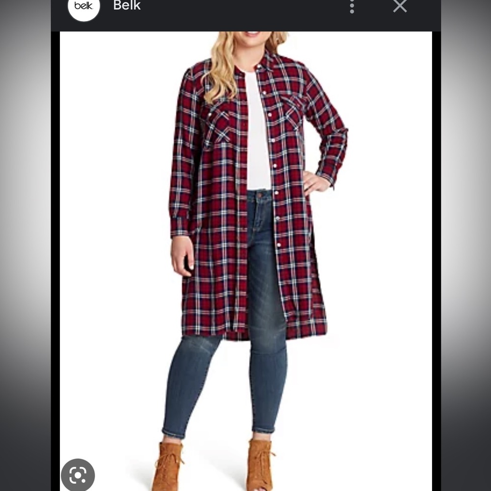NWT Jessica Simpson Long Plaid Lori Shirt Sz. XS